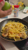 Spaghetti with garlic and prawns